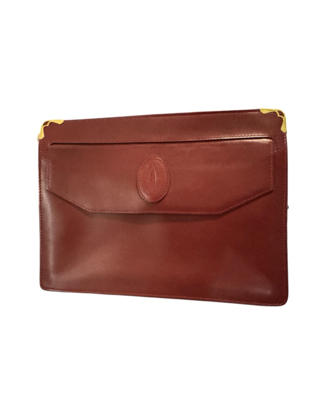 Cartier Burgundy Leather Clutch with Gold Corner Accents